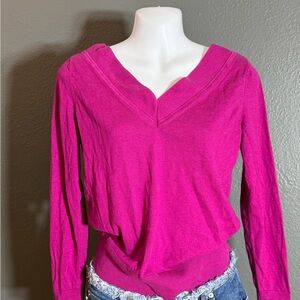 Banana Republic Magenta V-Neck Long Sleeve Tunic